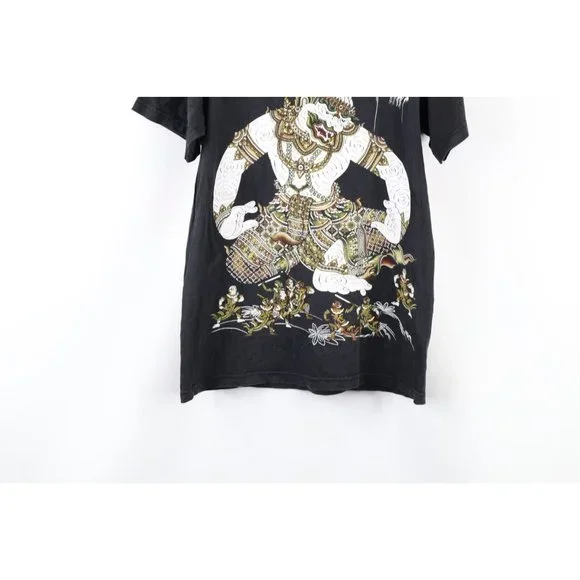 Vintage Streetwear Mens Medium Faded Hanuman Transform Thailand T-Shirt Black - Picture 3 of 12